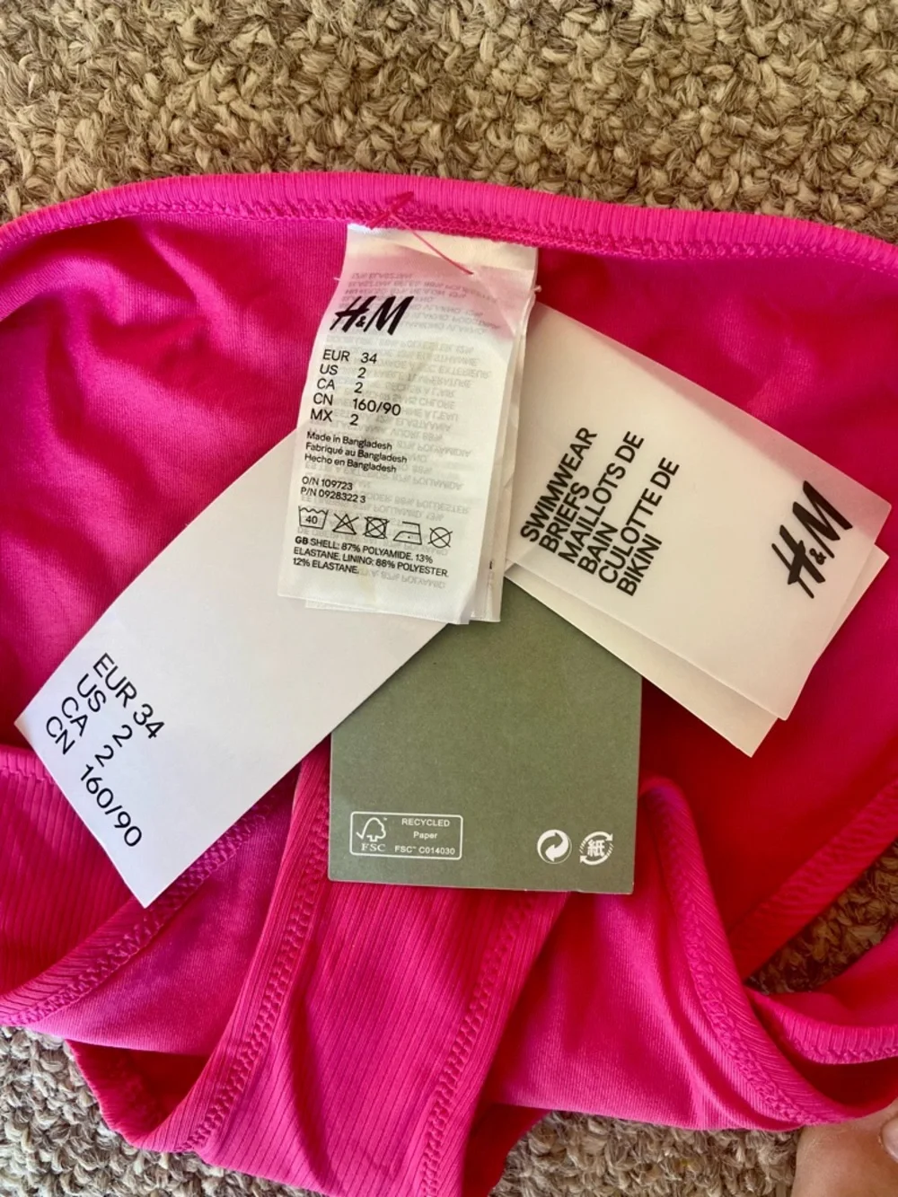 H&M Hot Pink Ribbed Two-Piece Bikini Set - Picture 3 of 4
